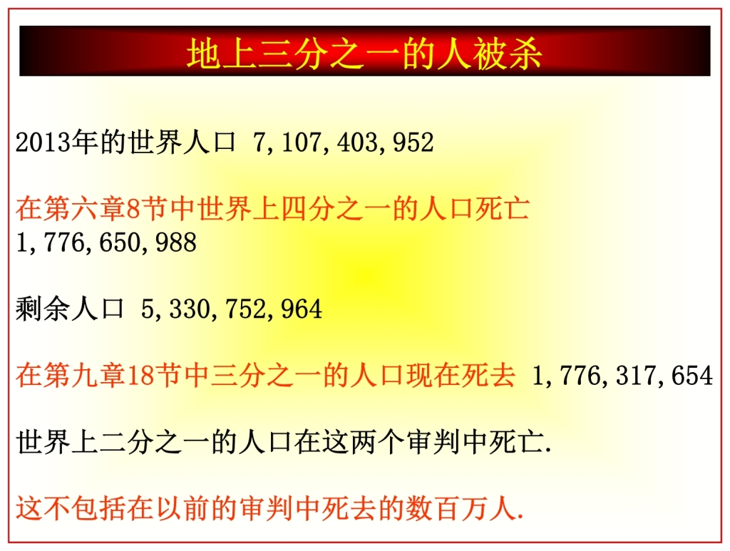 Half the world has died thus far to the mid point of the Tribulation Chinese Language Bible Lesson Day of Atonement 