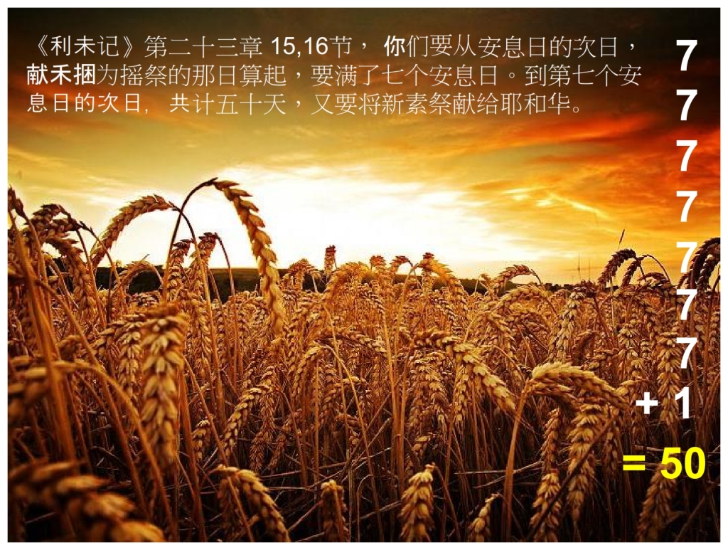 Chinese Language Bible Lesson Feast of Weeks Seven weeks of 7 +1 = 50 days