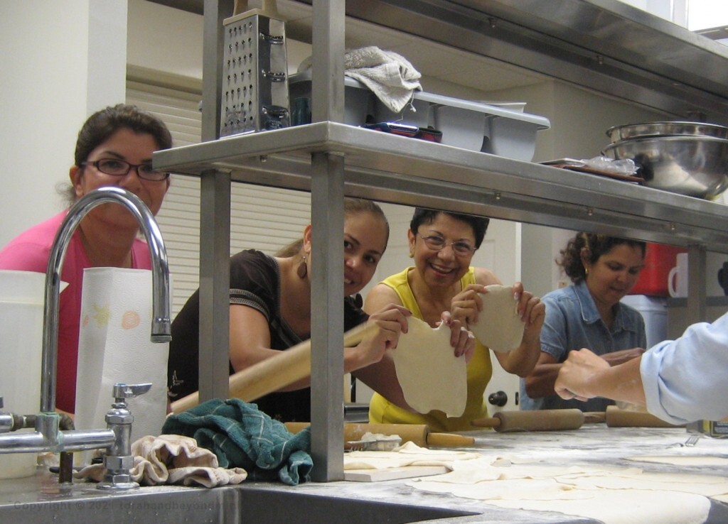 It took about 20 people to properly cook and serve 250 people. These ladies are preparing the unleavened bread.