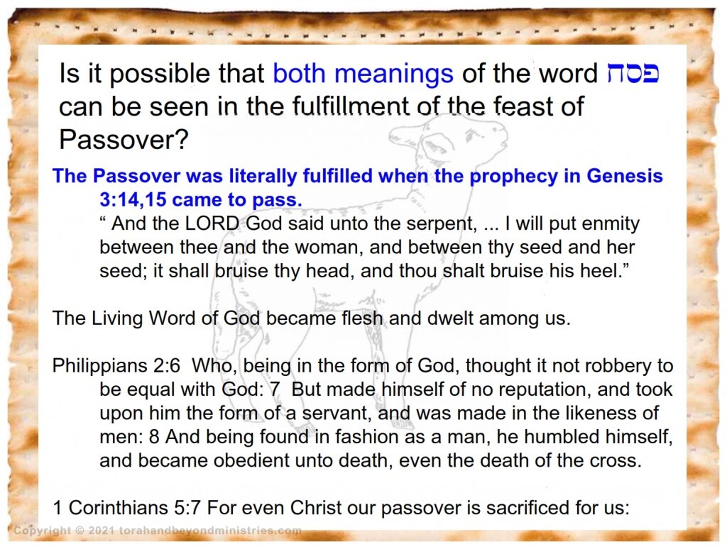 The Hebrew word "Passover" means: leap, to pass over, spring over, to skip, to limp, to be lame, halt