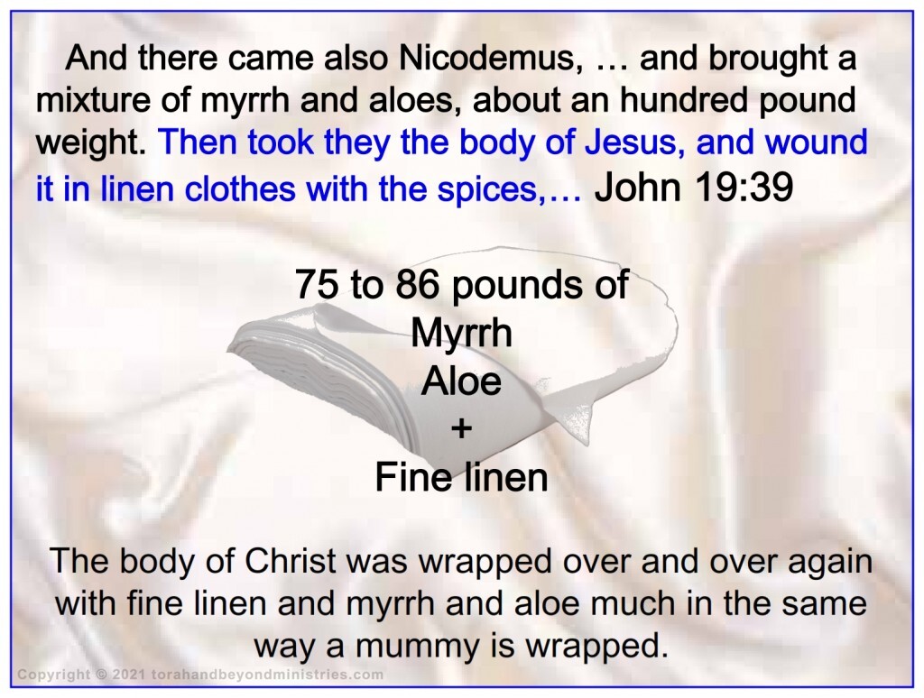 Jesus was wound, wrapped in about 75 pounds of spices and linen