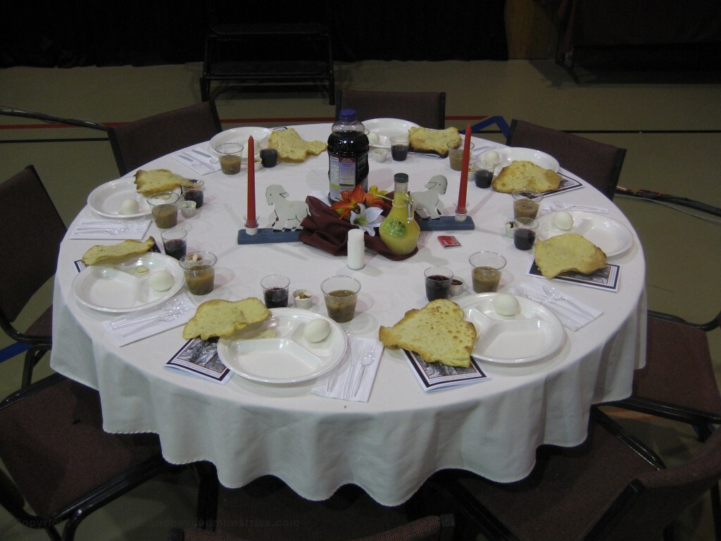 Table setting for Passover Seder Bible study  seating eight
