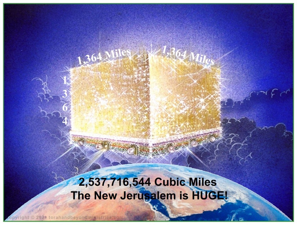 The New Jerusalem is 1,364 miles wide, broad, and high 2,537,716,544 cubic miles
