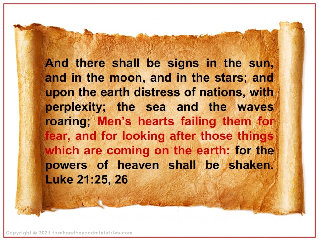 Luke 21:25 written in English on parchment