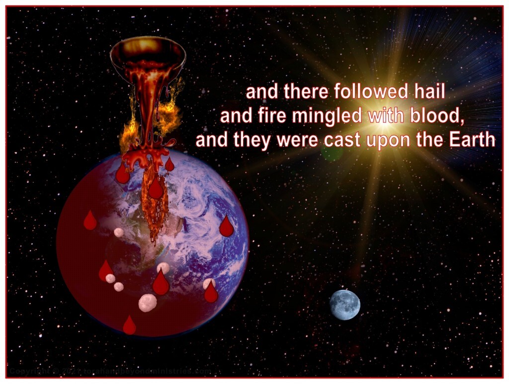 and there followed hail and fire mingled with blood, and they were cast upon the earth: and the third part of trees was burnt up, and all green grass was burnt up.