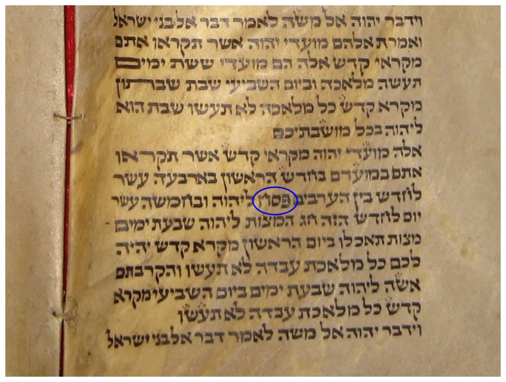 Hebrew scroll from Morocco showing the Hebrew word Passover in Leviticus 23. Russian language Passover 