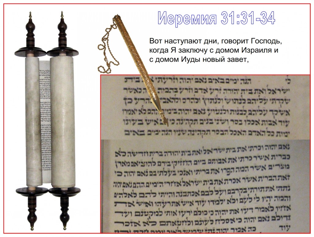 This scroll of Jeremiah was written in Poland in the 1800s. The yad, pointer, is showing the beginning of Jeremiah 31:31