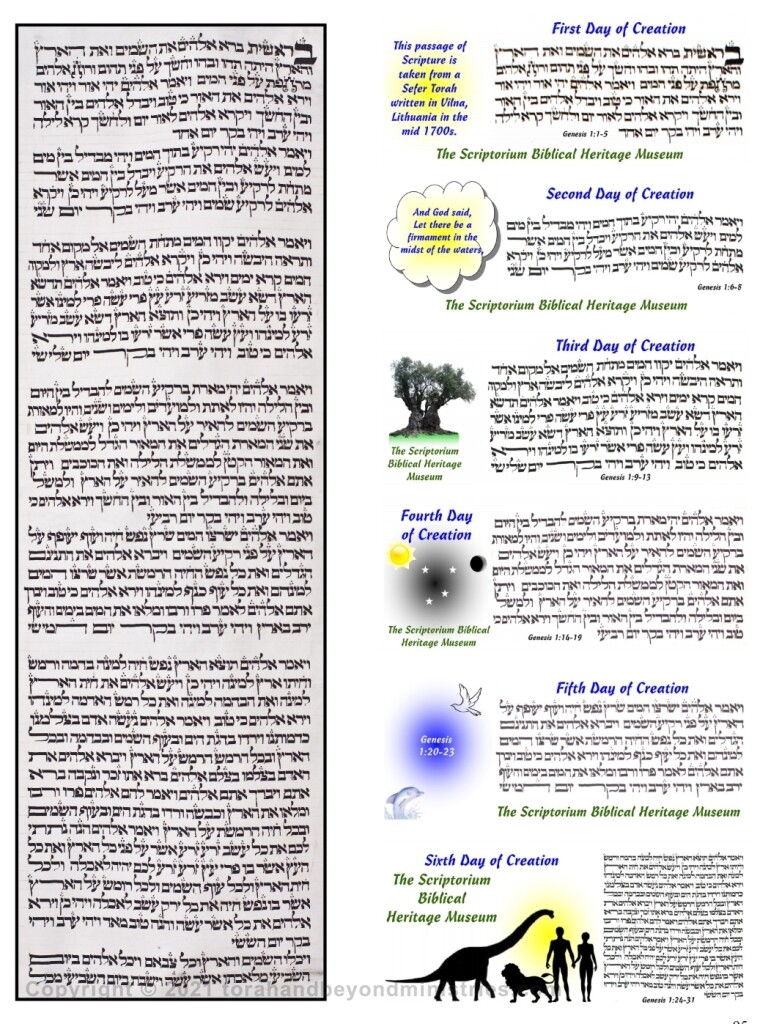 Torah Scroll sheet showing the Six days of Creation 