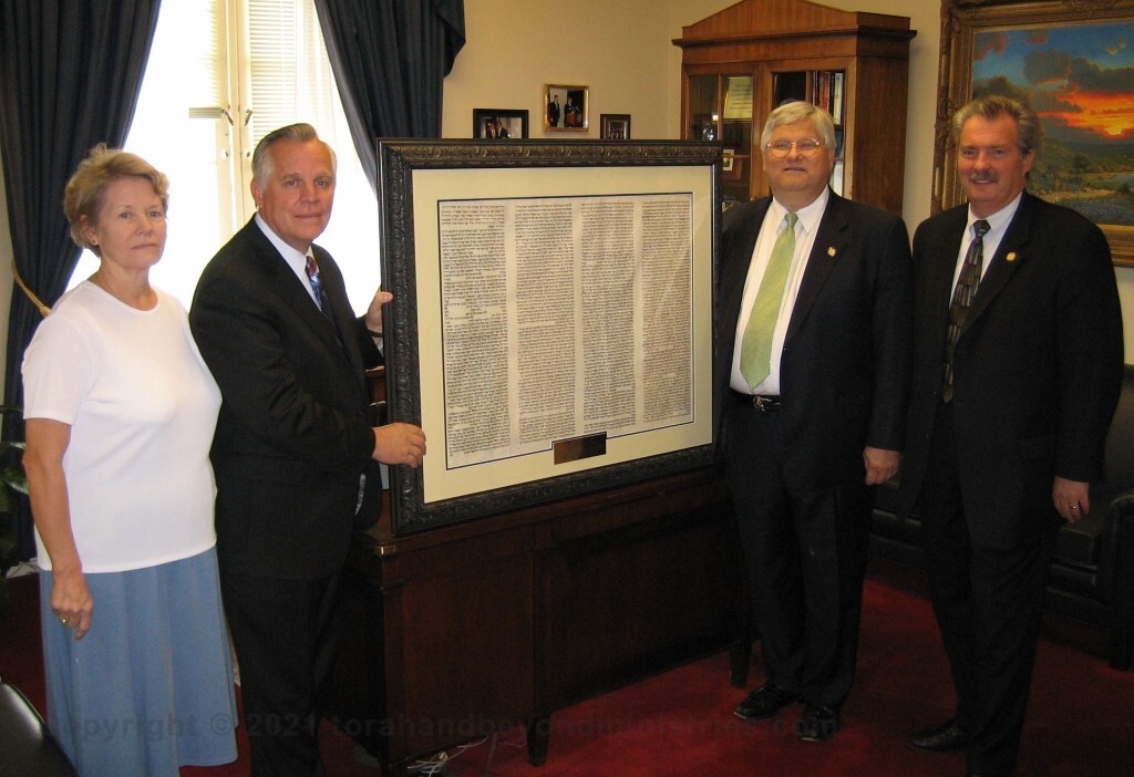 Framed Torah 10 Commandment sheet on loan to US Congressman Kenny Marchant