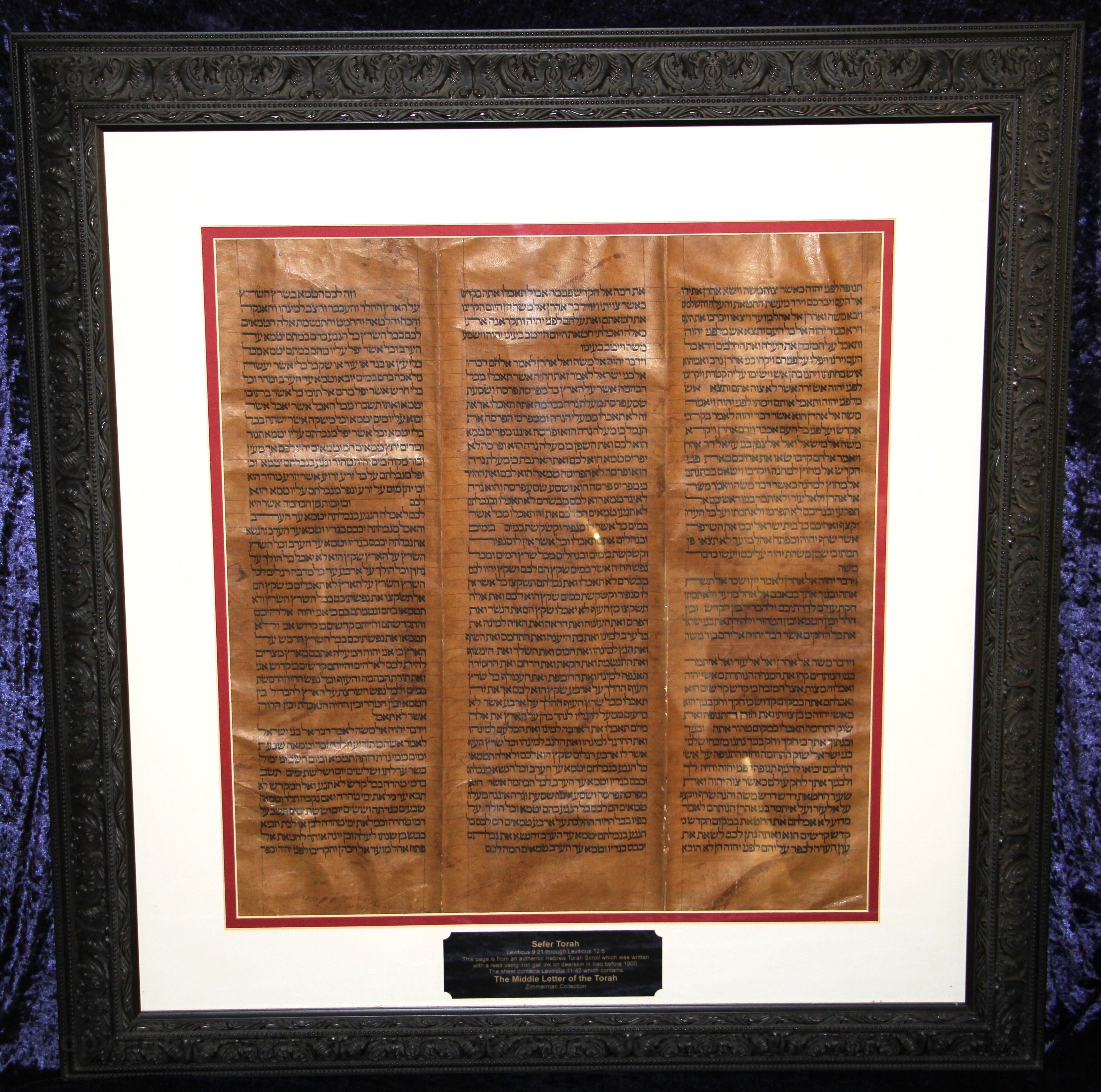 Torah sheet which contains the middle letter of the Torah.