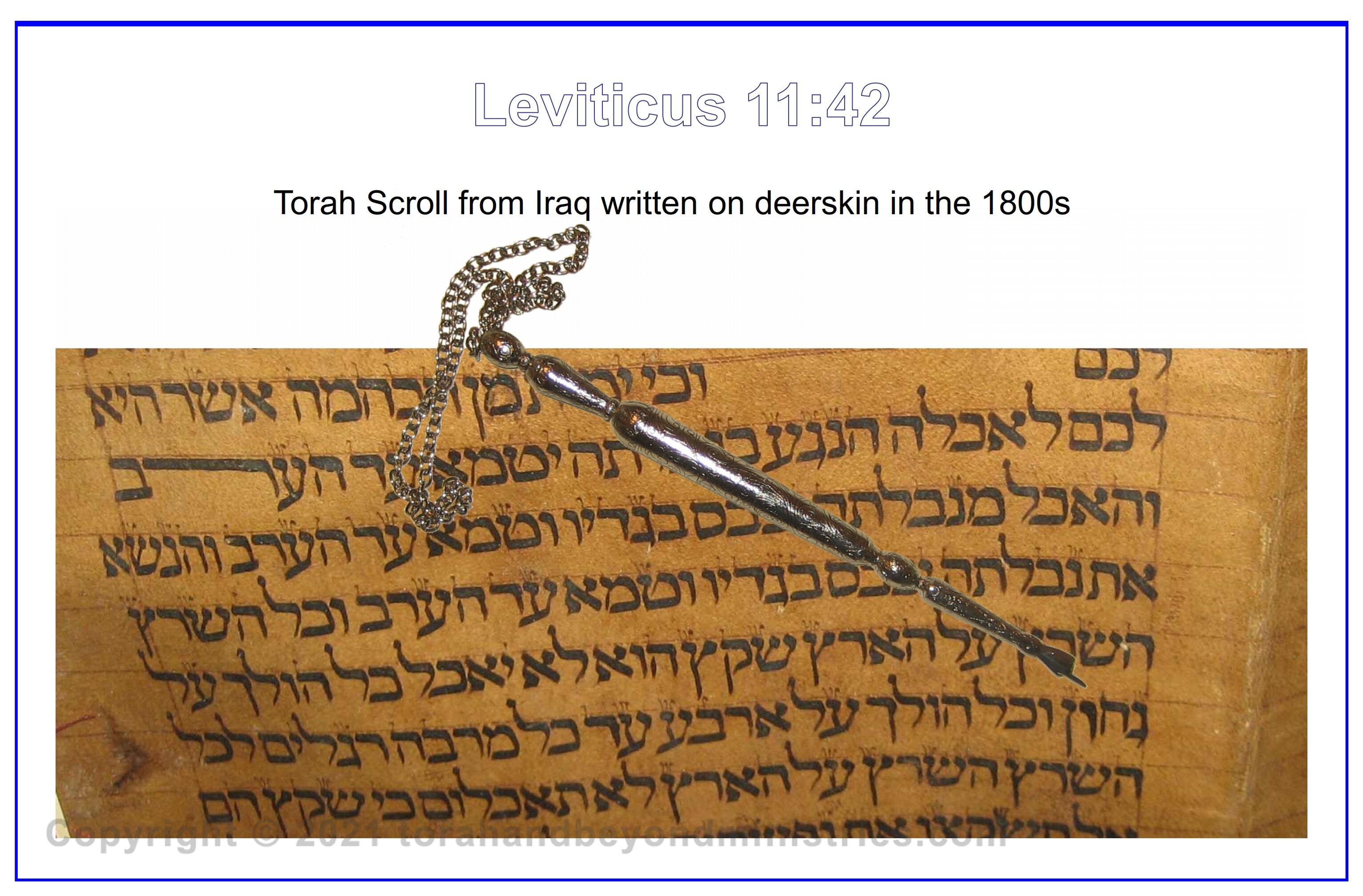 The yad, hand, is pointing to the middle letter of the Torah.