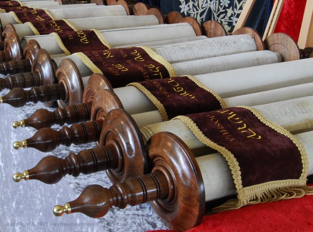 The Tanakh with new etz chaim, custom made wooden Scroll rollers
